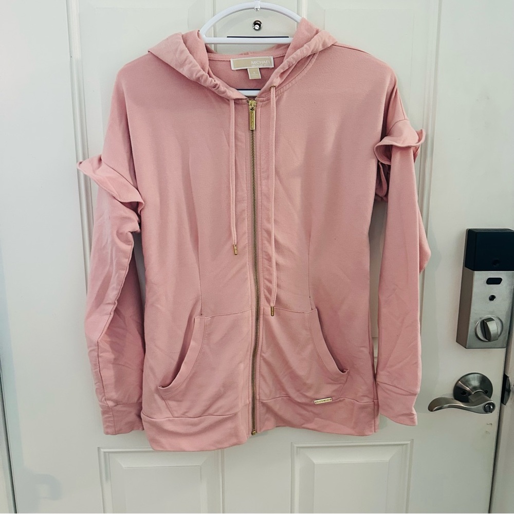 Michael Kors Hoodie S | Pink Ruffle Sleeve Lightweight Zip-Up